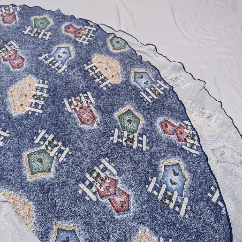 Navy Tablecloth Birdhouse Farmhouse Kitsch Spring Rustic Cottage 52